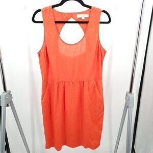 LOFT 100% Linen Fit and Flare Pocket Mini Dress 10 Orange